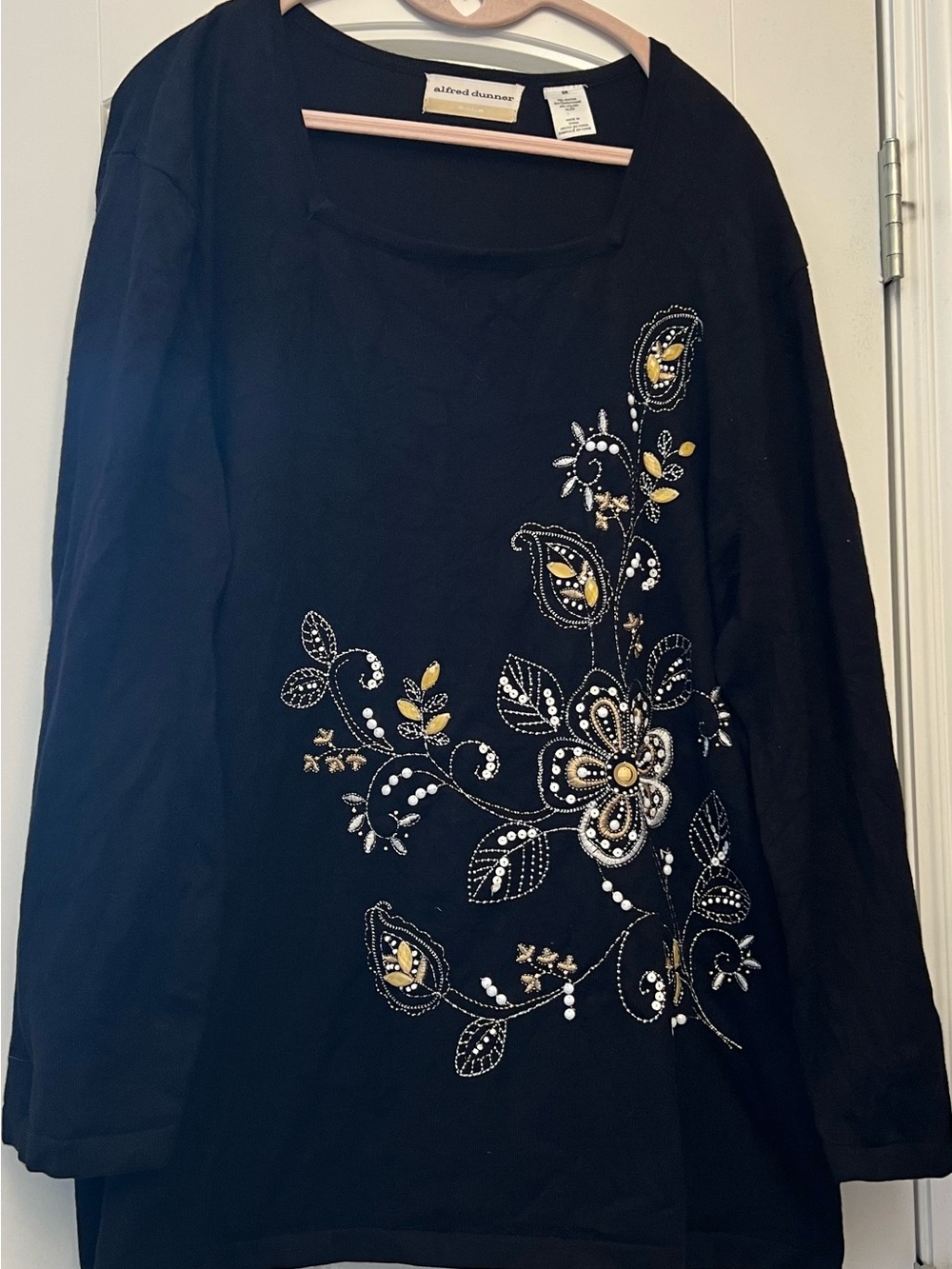 alfred dunner Black Embroidered Beaded light sweater